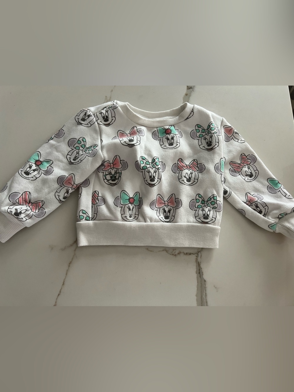 12 Month Girls White Minnie Mouse Sweatshirt with Pink & Mint Accents